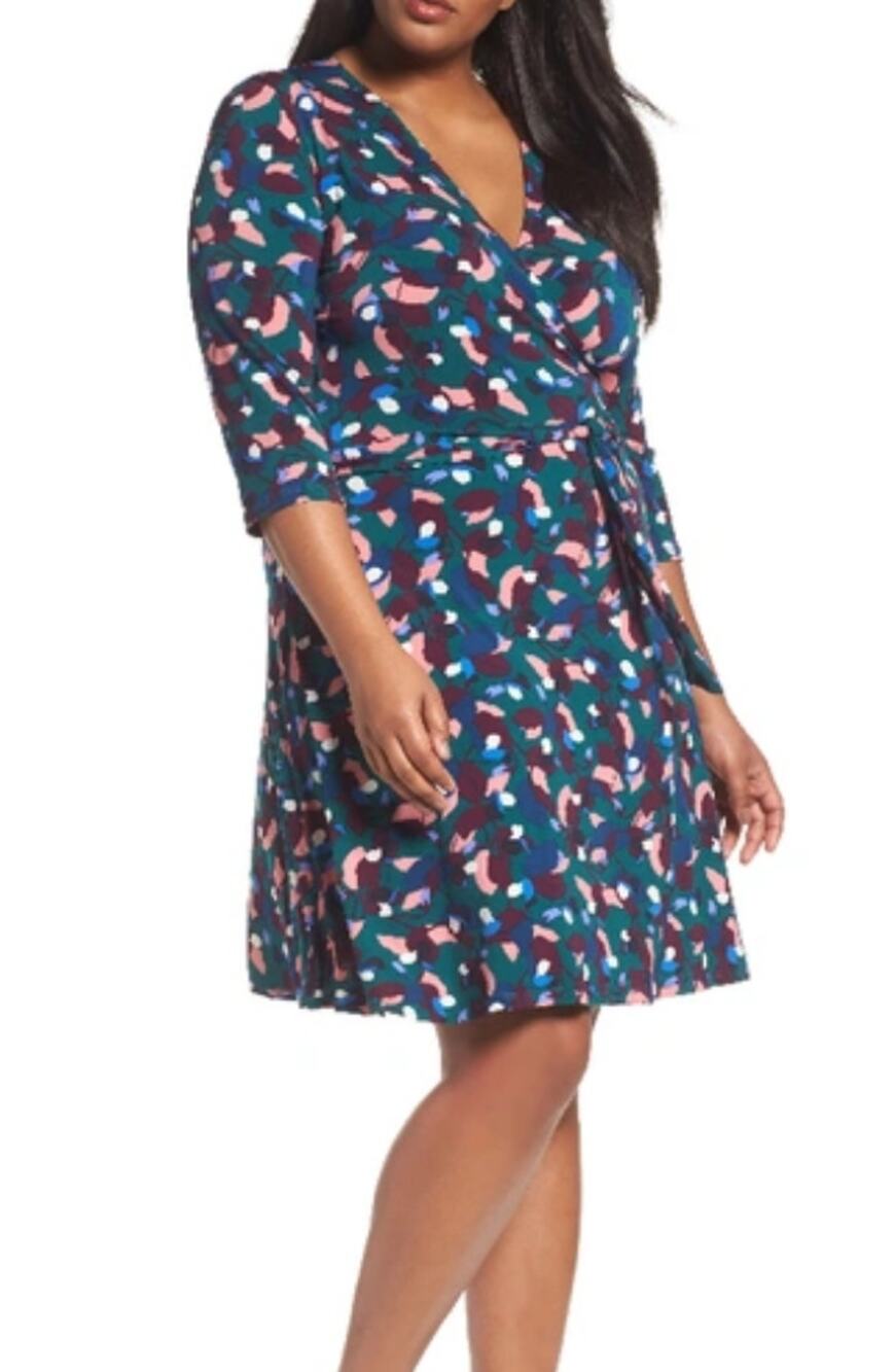 Leota Faux Wrap Midi Dress Blue Floral Stretch Medium